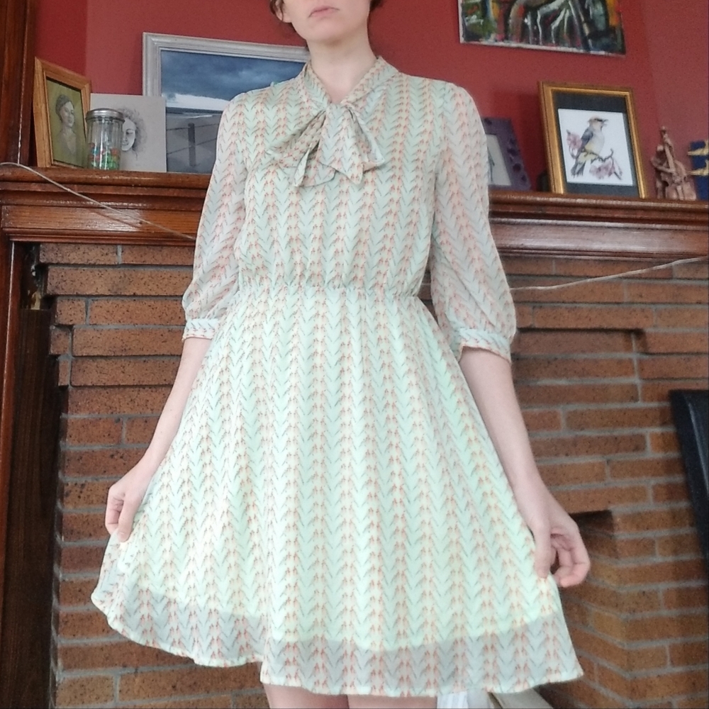 Alice Moon Bird Print Mint Dress - S